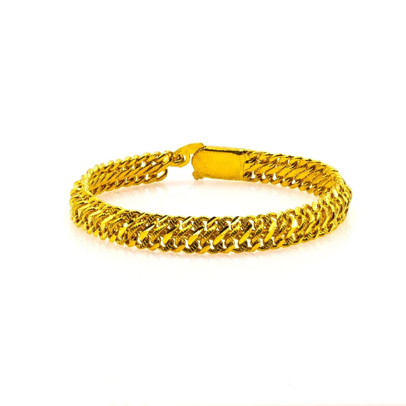 ladies-gold-flower-bracelets-22K Yellow Gold Men's Bracelet W/ Heavy Loop Link & Etched Details, 18.6gm