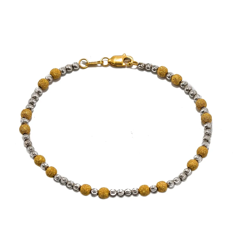 ladies-custom-silver-bracelets-22K Multi Tone Gold Bracelet W/ Detailed Gold Ball Beads