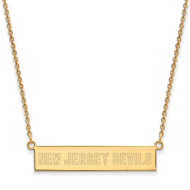 ladies-infinity-diamond-necklaces-SS 14k Yellow Gold Plated NHL New Jersey Devils SM Bar Necklace, 18 In