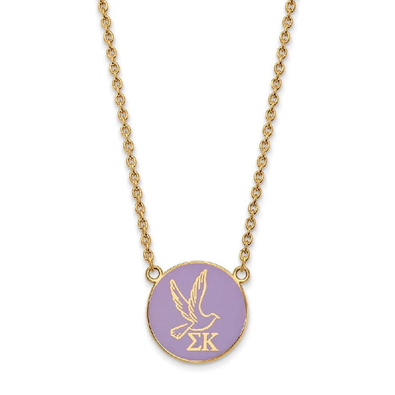 ladies-heart-bar-necklaces-14K Plated Silver Sigma Kappa Large Purple Enamel Logo Necklace