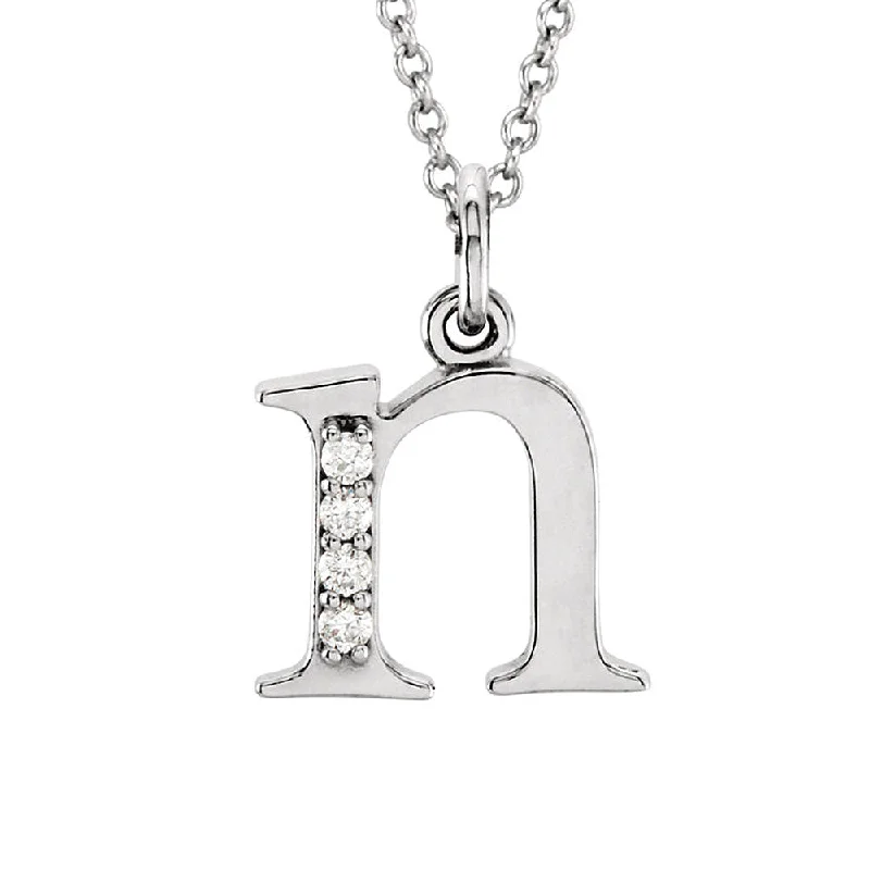 ladies-everyday-gold-necklaces-The Abbey 14k White Gold Diamond Lower Case Initial 'n' Necklace 16 In