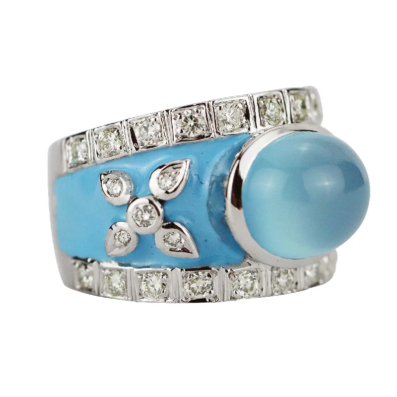 Ladies rings shiny elegance -Ring - Chalcedony And Diamond (enamel)