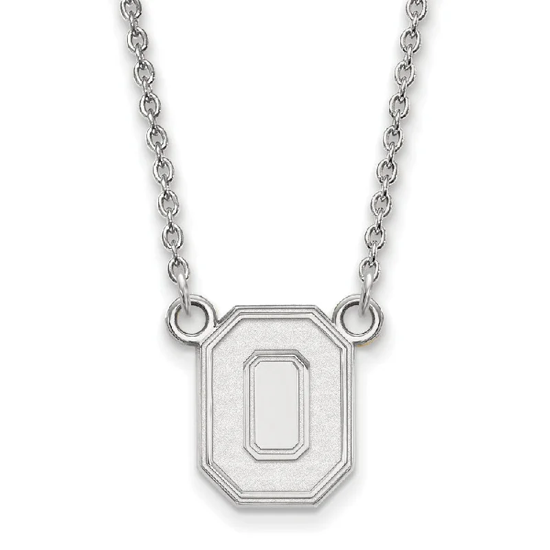 ladies-flower-woven-necklaces-10k White Gold Ohio State Small Pendant Necklace