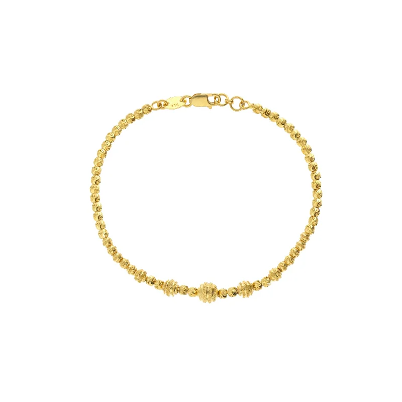 ladies-silver-star-bracelets-22K Yellow Gold Link Peace Bracelet W/ Varied Gold Ball Design, 8.9 grams