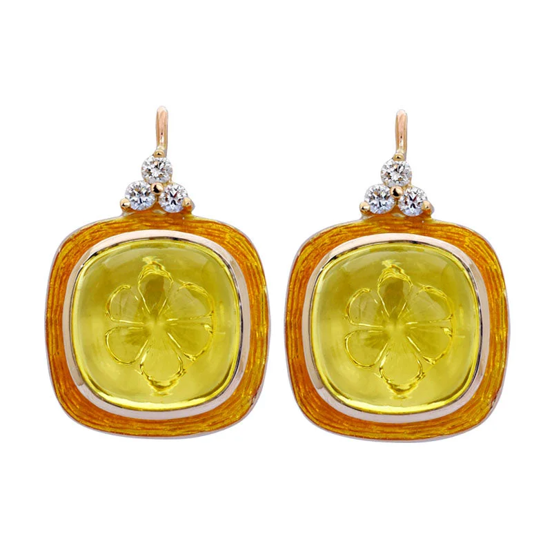 Ladies earrings bold elegance -Earrings- Lemon Quartz and Diamond (Enamel)