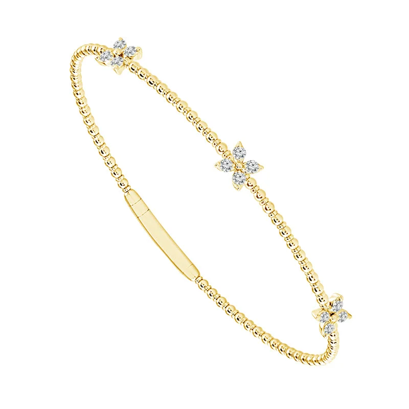 ladies-gift-braided-bracelets-14 Karat Yellow Gold 1/3 Ctw Diamond Flower Bangle Bracelet