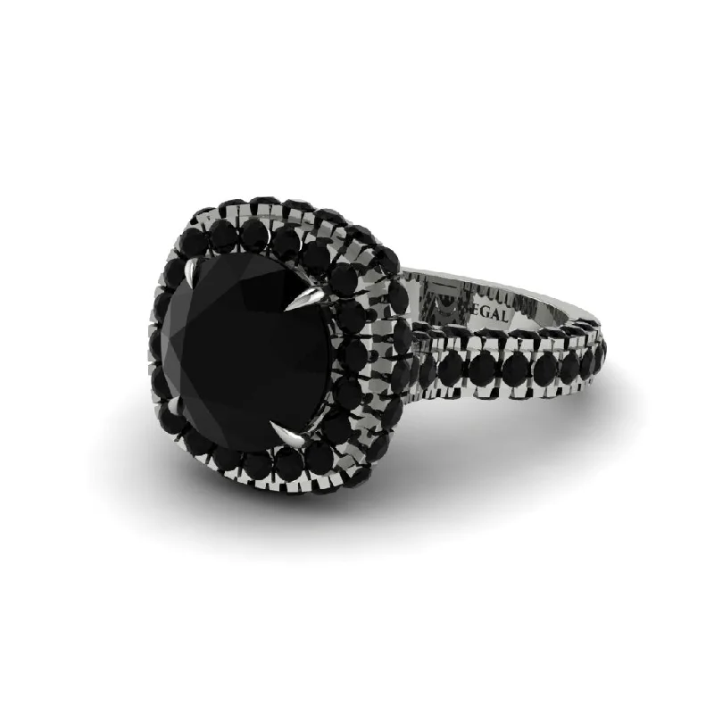 Ladies engagement rings pure silver shine -Black Diamond Pave Double Halo Engagement Ring - Eve No. 39