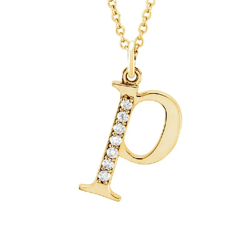 ladies-rose-gold-bar-necklaces-The Abbey 14k Yellow Diamond Lower Case Initial 'p' Necklace 16 Inch