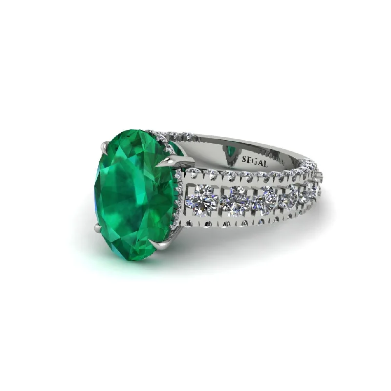 Ladies engagement rings for pastoral love -4ct Oval Cut Emerald Pave Engagement Ring - Selah No. 6