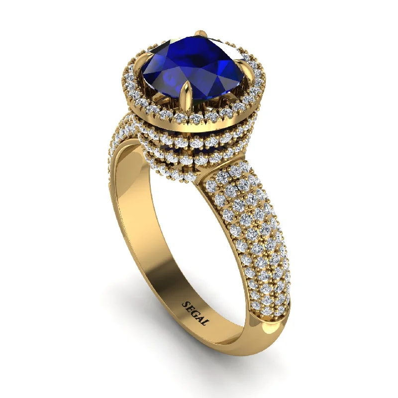 Ladies engagement rings with night diamonds -Sapphire Cluster Halo Engagement Ring - Katie No. 13