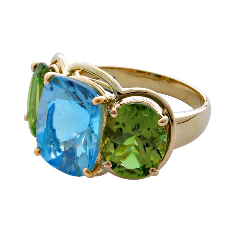 Ladies rings with dusk tourmaline -Ring-Blue Topaz and Peridot