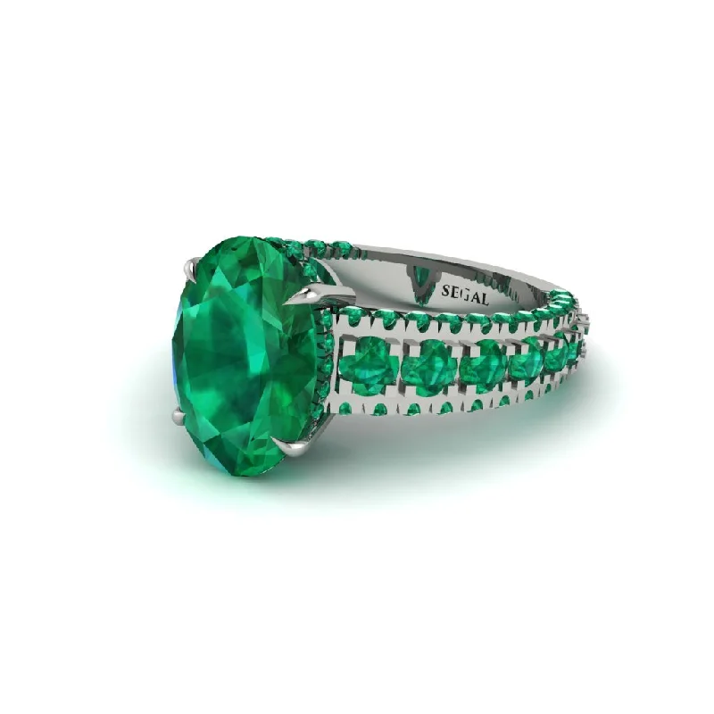 Ladies engagement rings for epic love -4ct Oval Cut Emerald Pave Engagement Ring - Selah No. 21