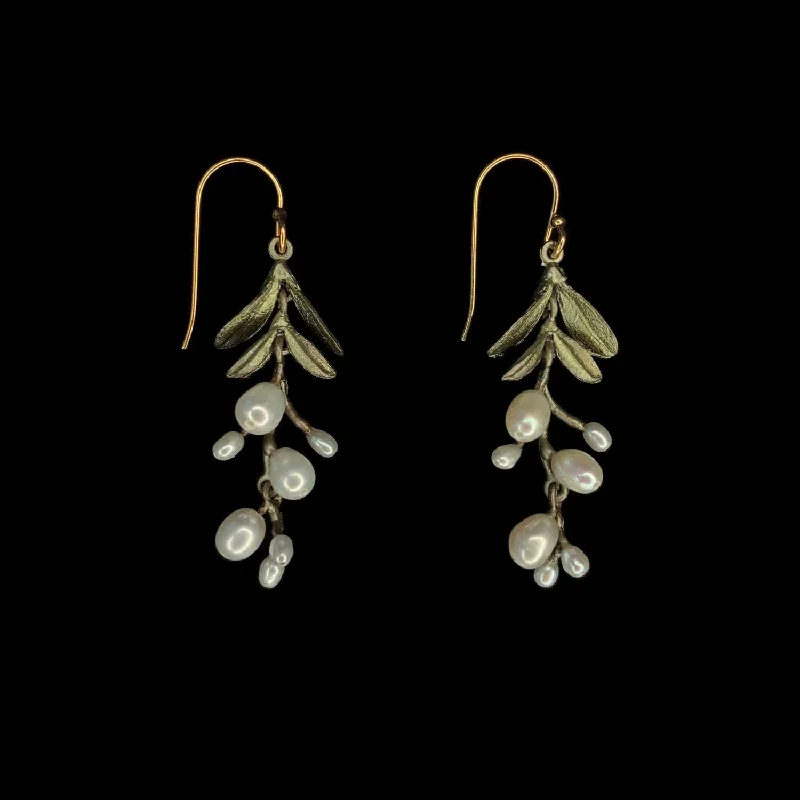 Ladies earrings vintage sparkle -Jasmine Vine Earrings - Pearl Drop