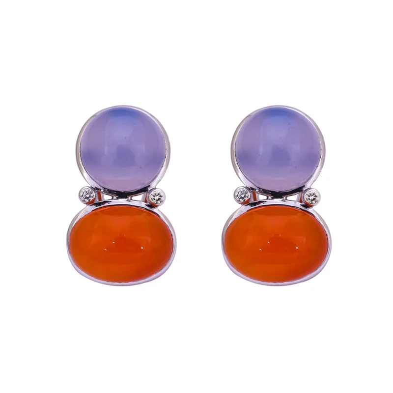 Ladies earrings with arch studs -Earrings- Chalcedony, Cornelian and Diamond