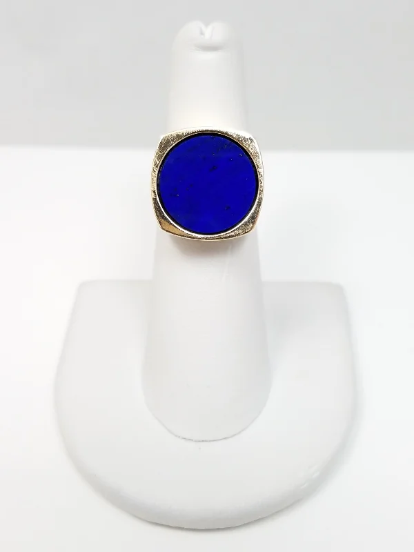 Ladies rings for campus vibes -Vintage 14k Yellow Gold Lapis Ring