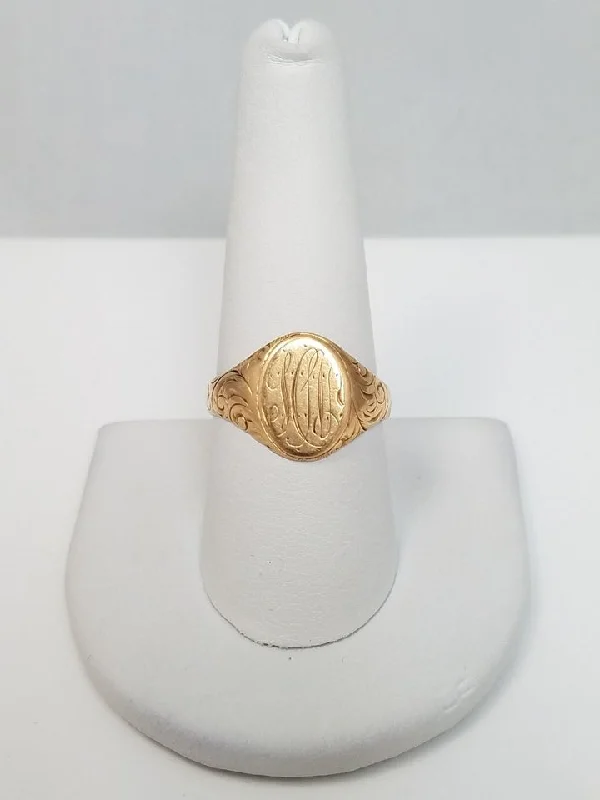 Ladies rings with faceted stones -Ornate Early 1900's 10k Yellow Gold Signet Ring