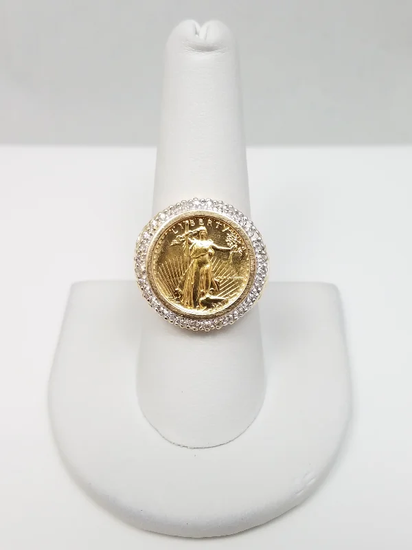 Ladies rings smooth elegance -Exceptional 1/10oz. 1988 U.S. Gold Eagle Coin 14k Yellow Gold Natural Diamond Ring