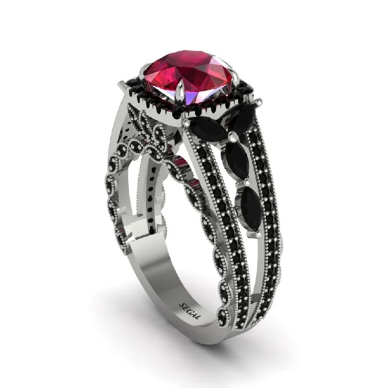 Ladies engagement rings for Sunday vows -Ruby Eternal Embrace Double Shank Filigree Engagement Ring - Celine No. 42