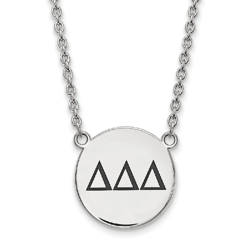 ladies-birthstone-woven-necklaces-Sterling Silver Delta Delta Delta Large Enamel Greek Letters Necklace