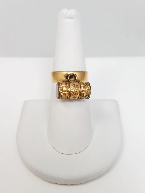 Ladies rings for fresh vibes -Cool Early 1900's Vintage 18k Yellow Gold Ring Band With Gold Filled Charm Dangle