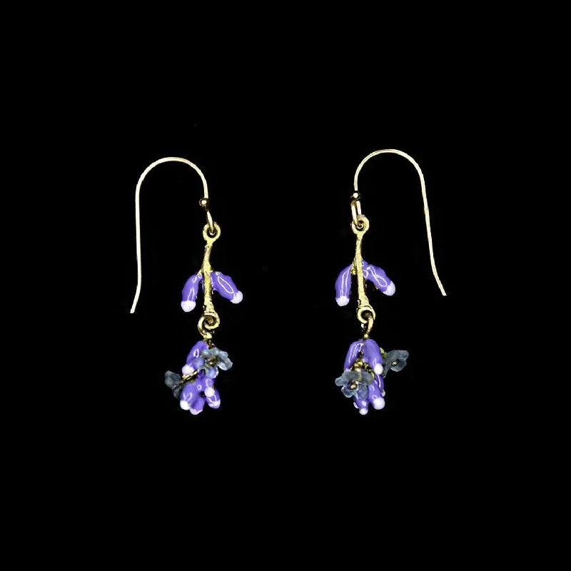 Ladies earrings with ripple studs -Lavender Earrings - Dangle Wire