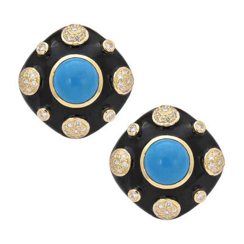 Ladies earrings with dusk drops -Earrings- Synthetic Turquoise and Diamond (Enamel)  (2188F)