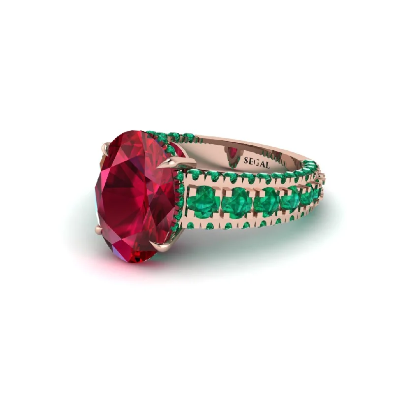 Ladies engagement rings with quill accents -4ct Oval Cut Ruby Pave Engagement Ring - Selah No. 26