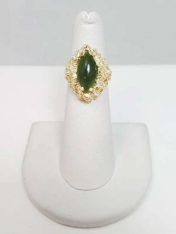 Ladies rings for peak vibes -Vintage Nephrite Jade 14k Yellow Gold Ring