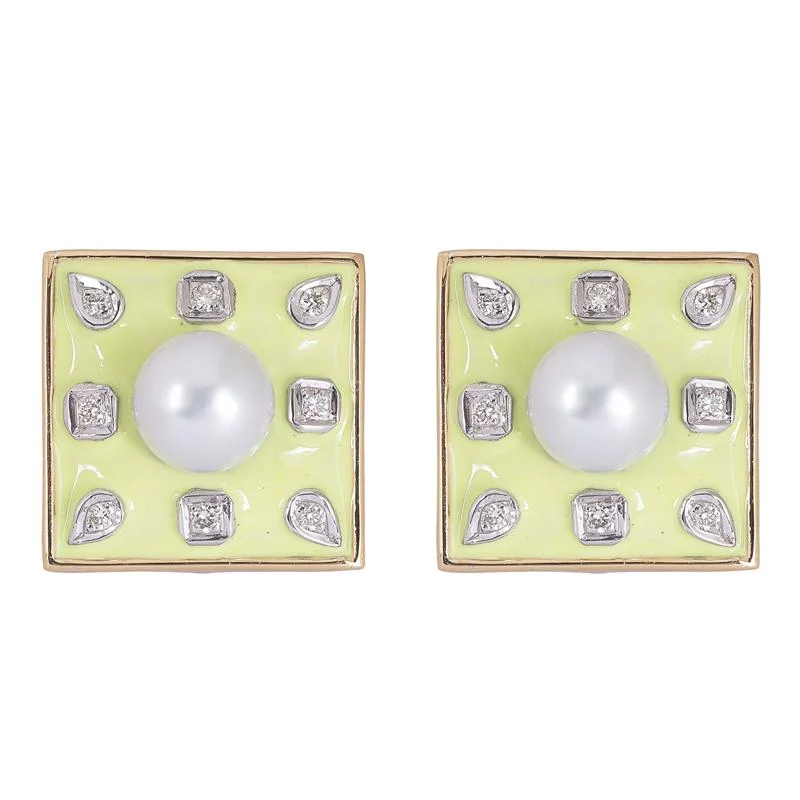 Ladies earrings for online vibes -Earrings- Pearl and Diamond (Enamel)  (41EM)