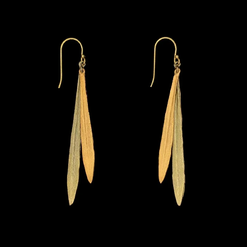 Ladies earrings delicate drops -Leaf and Bud Earrings - Long Wire