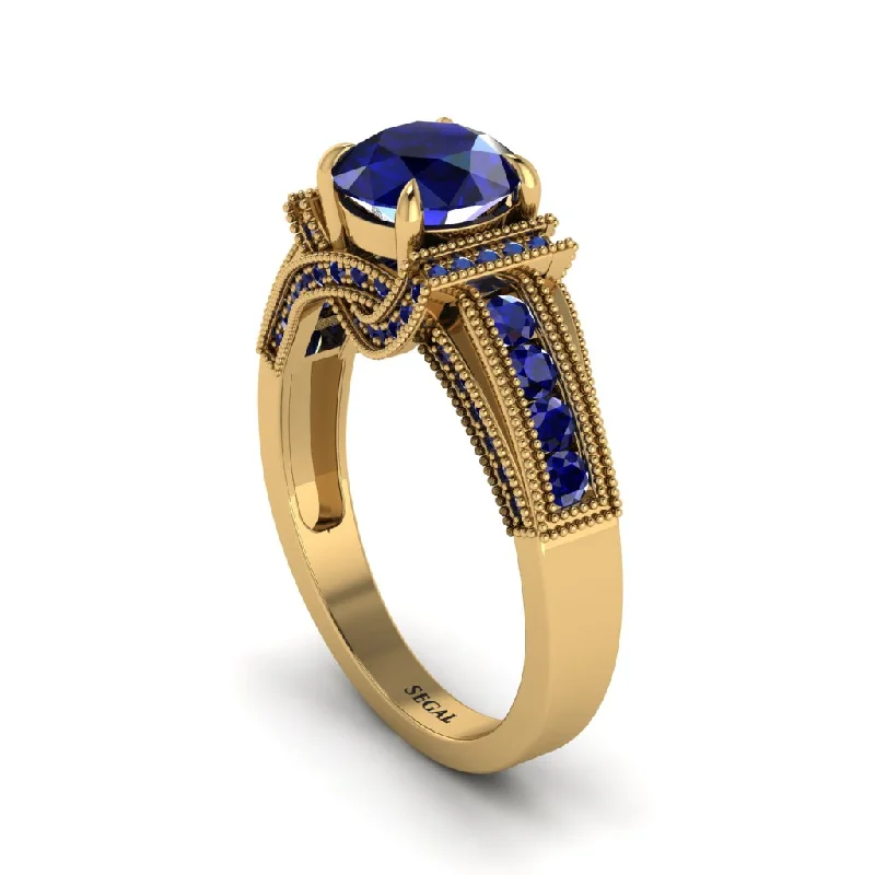 Ladies engagement rings fun vows -Sapphire Eternal Embrace Milgrain Engagement Ring - Fernanda No. 73