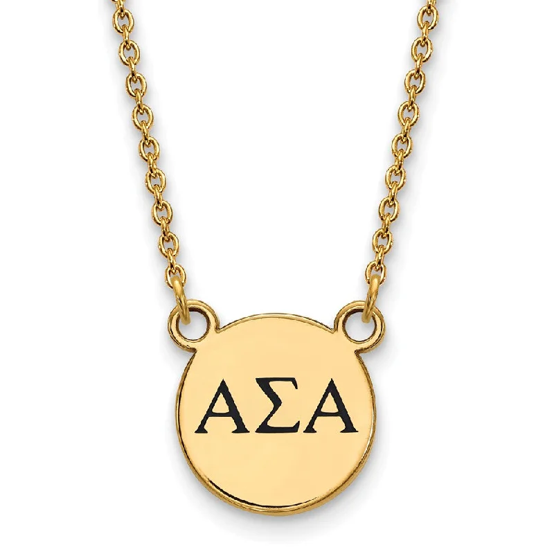 ladies-locket-silver-necklaces-14K Plated Silver Alpha Sigma Alpha Small Black Enamel Necklace