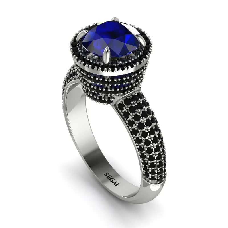 Ladies engagement rings for stage love -Sapphire Cluster Halo Engagement Ring - Katie No. 45