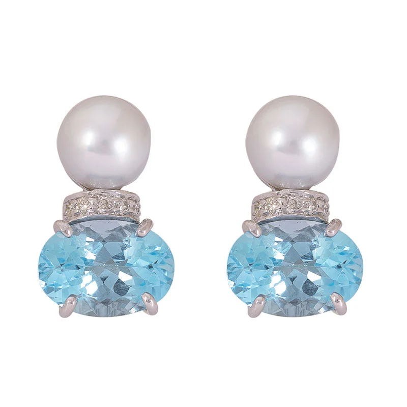 Ladies earrings arched shine -Earrings- Pearl, Blue Topaz and Diamond