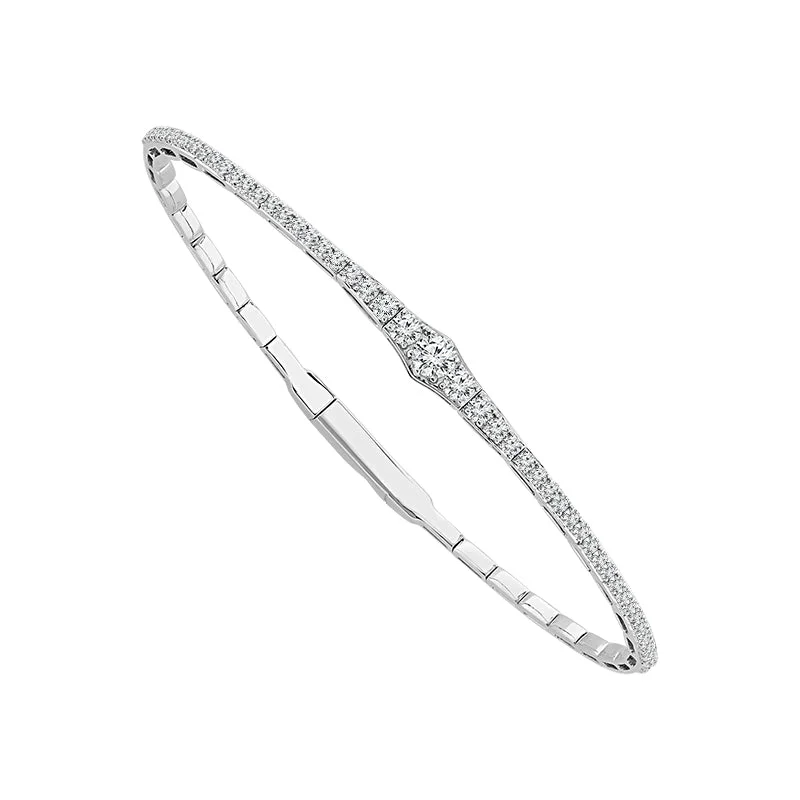 ladies-locket-silver-bracelets-Flexible Diamond Bangle Bracelet 1.00 Ctw in 14 Karat White Gold