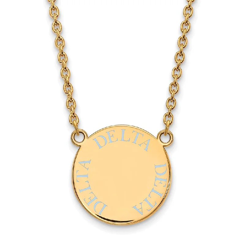 ladies-sterling-silver-box-necklaces-14K Plated Silver Delta Delta Delta Large Enamel Disc Necklace