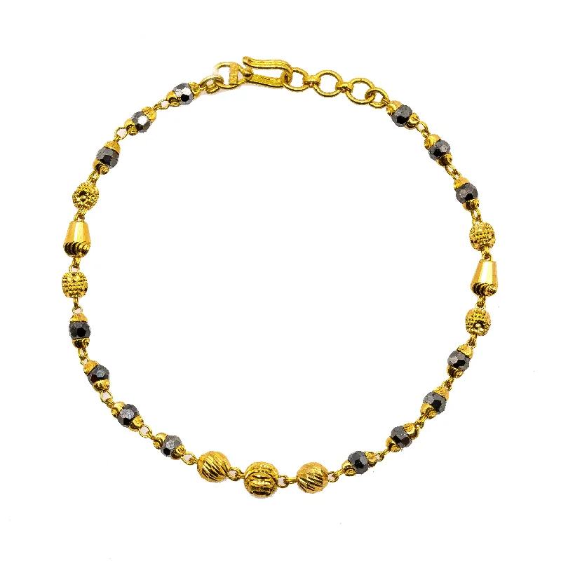 ladies-cross-diamond-bracelets-22K Yellow Gold Bracelet W/ Faceted Black & Yellow Gold Bead Balls