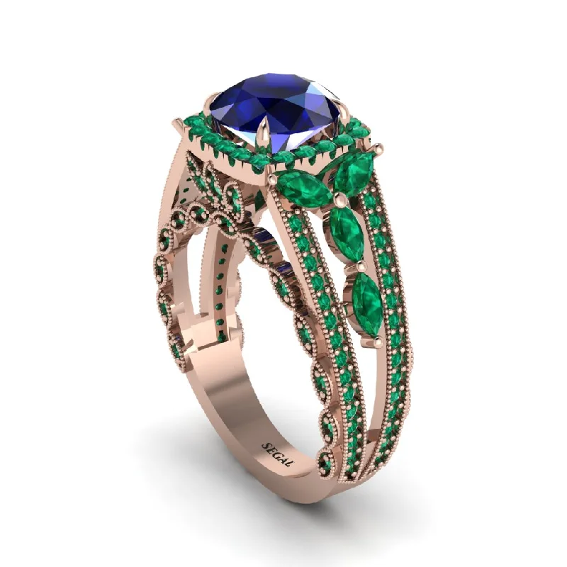 Ladies engagement rings with dew settings -Sapphire Eternal Embrace Double Shank Filigree Engagement Ring - Celine No. 29