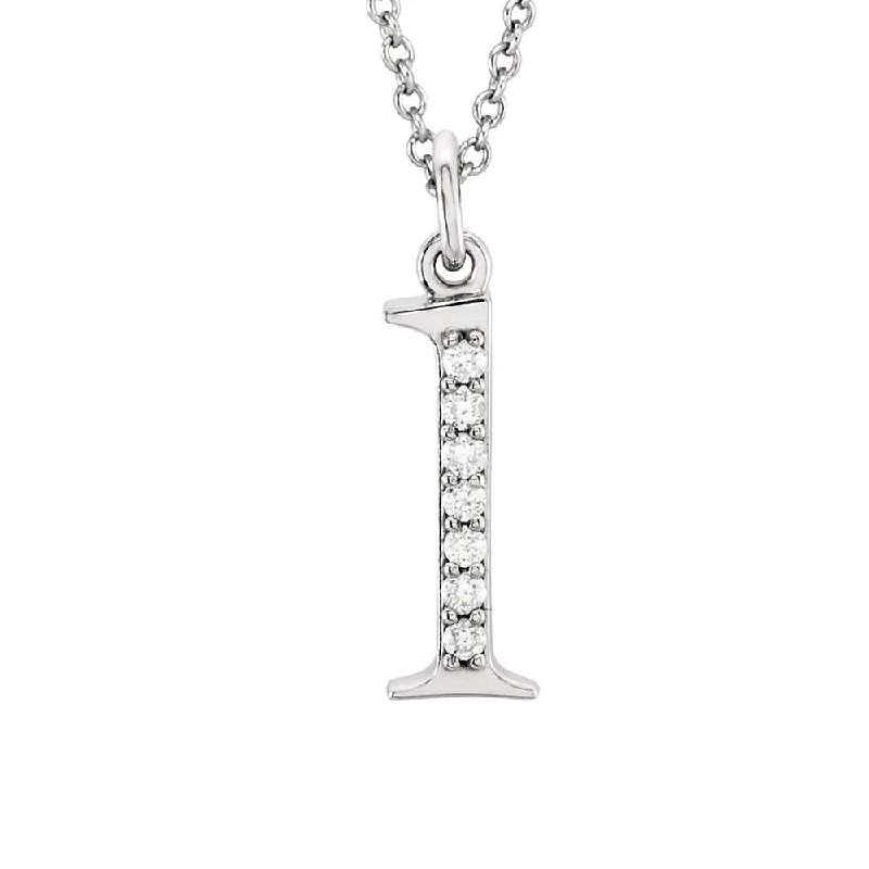 ladies-rustic-diamond-necklaces-The Abbey 14k White Gold Diamond Lower Case Initial 'l' Necklace 16 In