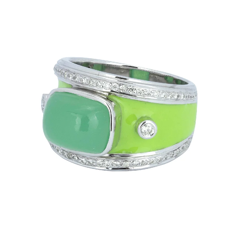 Ladies rings for blooming days -Ring - Crysoprase And Diamond (enamel)