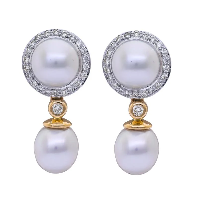 Ladies earrings with sage aventurine -Earrings- South Sea Pearl and Diamond  (38DM)