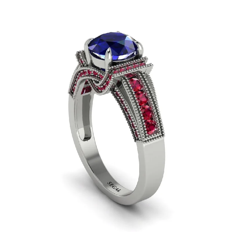 Ladies engagement rings for getaway vows -Sapphire Eternal Embrace Milgrain Engagement Ring - Fernanda No. 60