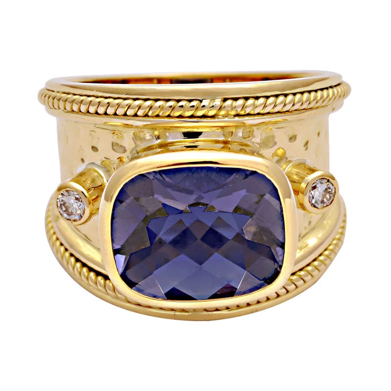 Ladies rings with night obsidian -Ring-Iolite and Diamond