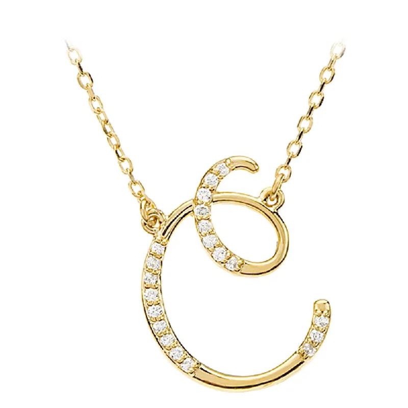 ladies-everyday-rose-gold-necklaces-1/10 Ctw Diamond 14k Yellow Gold Medium Script Initial C Necklace 17in