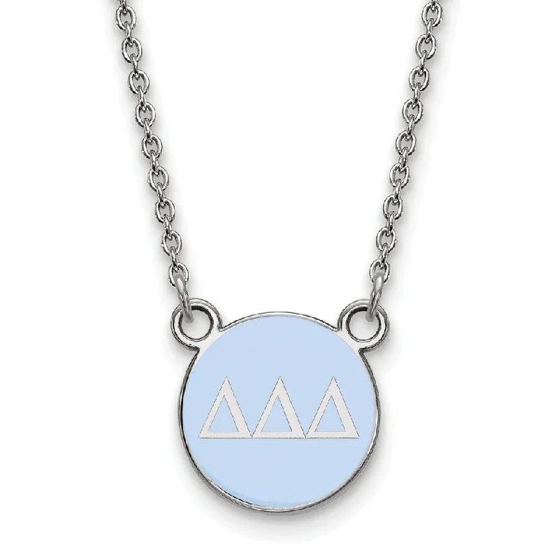 ladies-party-cable-necklaces-Sterling Silver Delta Delta Delta Small Blue Enamel Disc Necklace