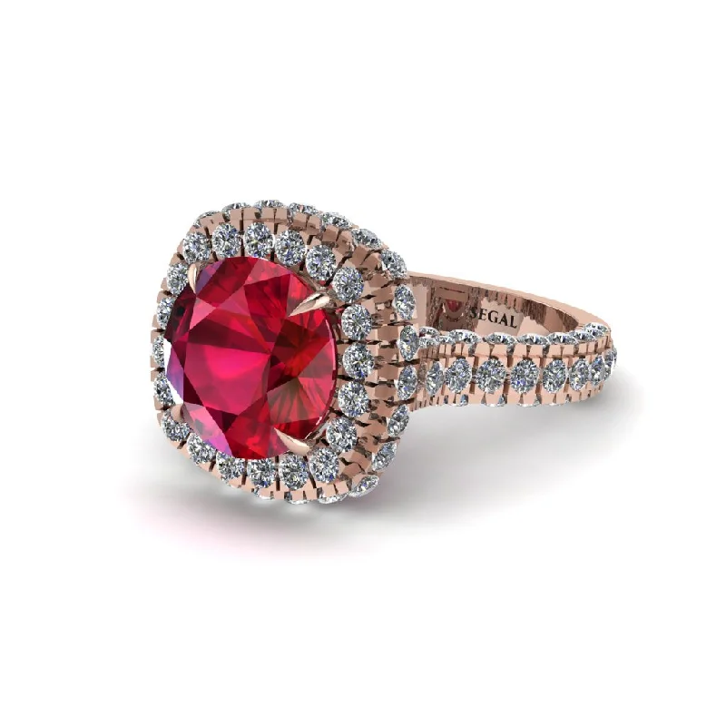 Ladies engagement rings for class-day love -Ruby Pave Double Halo Engagement Ring - Eve No. 11