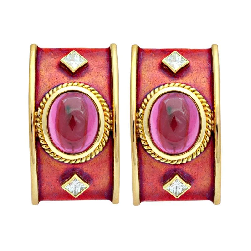 Ladies earrings with jet spinel -Earrings-Rubellite and Diamond (Enamel)  (1974A)