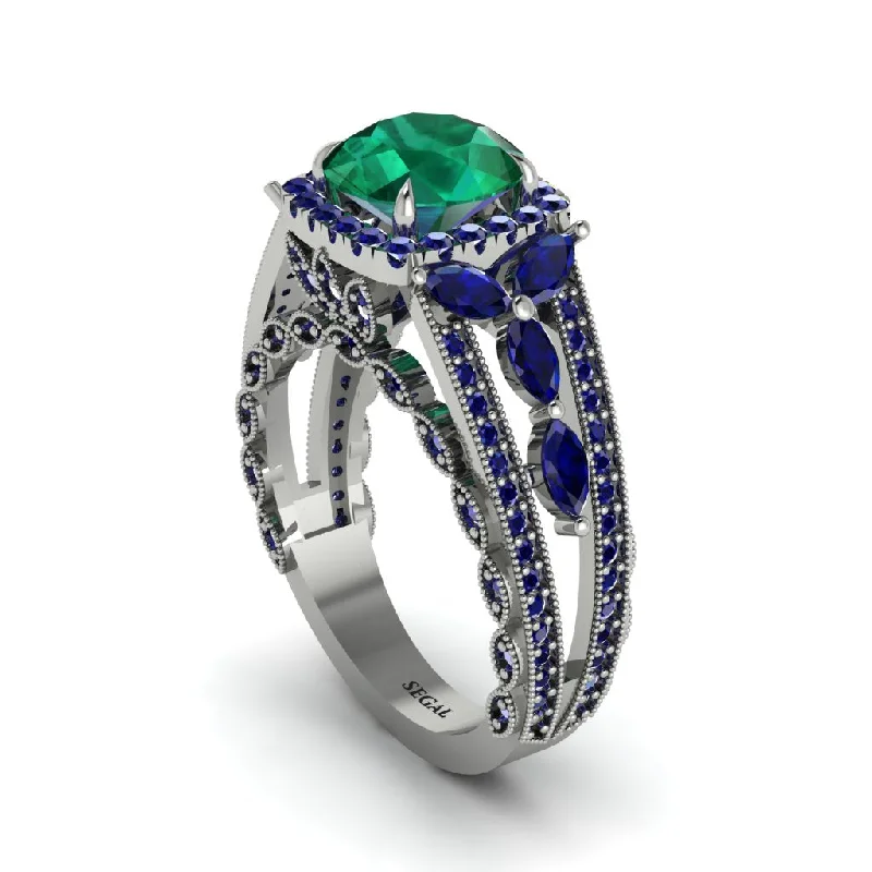 Ladies engagement rings ripple vows -Emerald Eternal Embrace Double Shank Filigree Engagement Ring - Celine No. 66