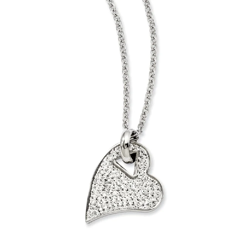 ladies-silver-rope-necklaces-Stainless Steel and Clear Crystal Heart Necklace - 20 Inch