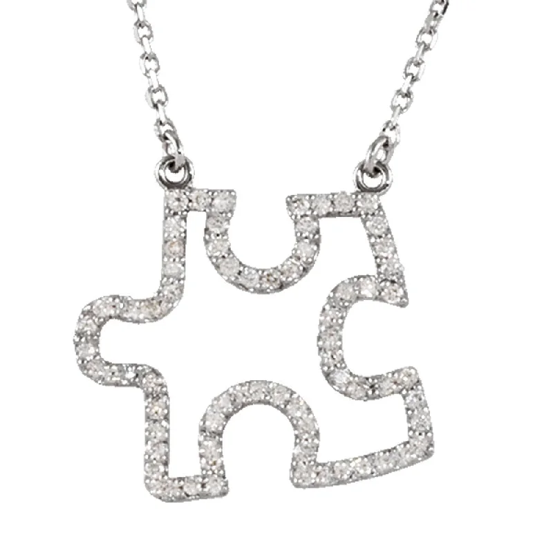 ladies-gold-heart-necklaces-1/3 cttw Diamond Puzzle Piece 16 1/2 Inch Necklace in 14k White Gold